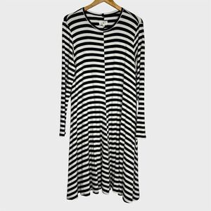 Lou & Grey Swing Stripe Dress Womens Large Gray Long Sleeve Stretchy Knit Cozy